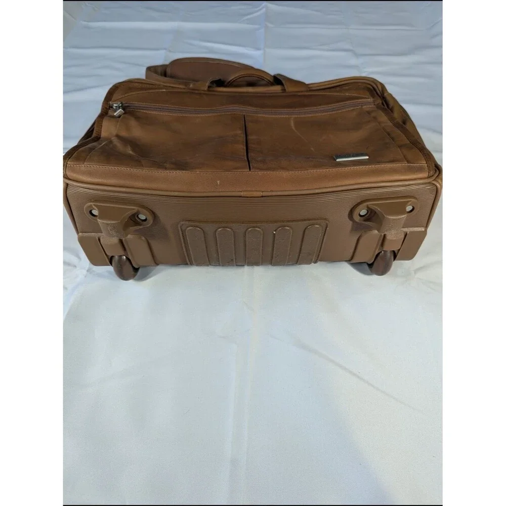 US Luggage New York Tan Leather Rolling Briefcase Wheeled Laptop Bag